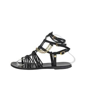 AllSaints Gelda Black Strappy Chain Gladiator Ankle Strap Flats Sandal Size 7.5